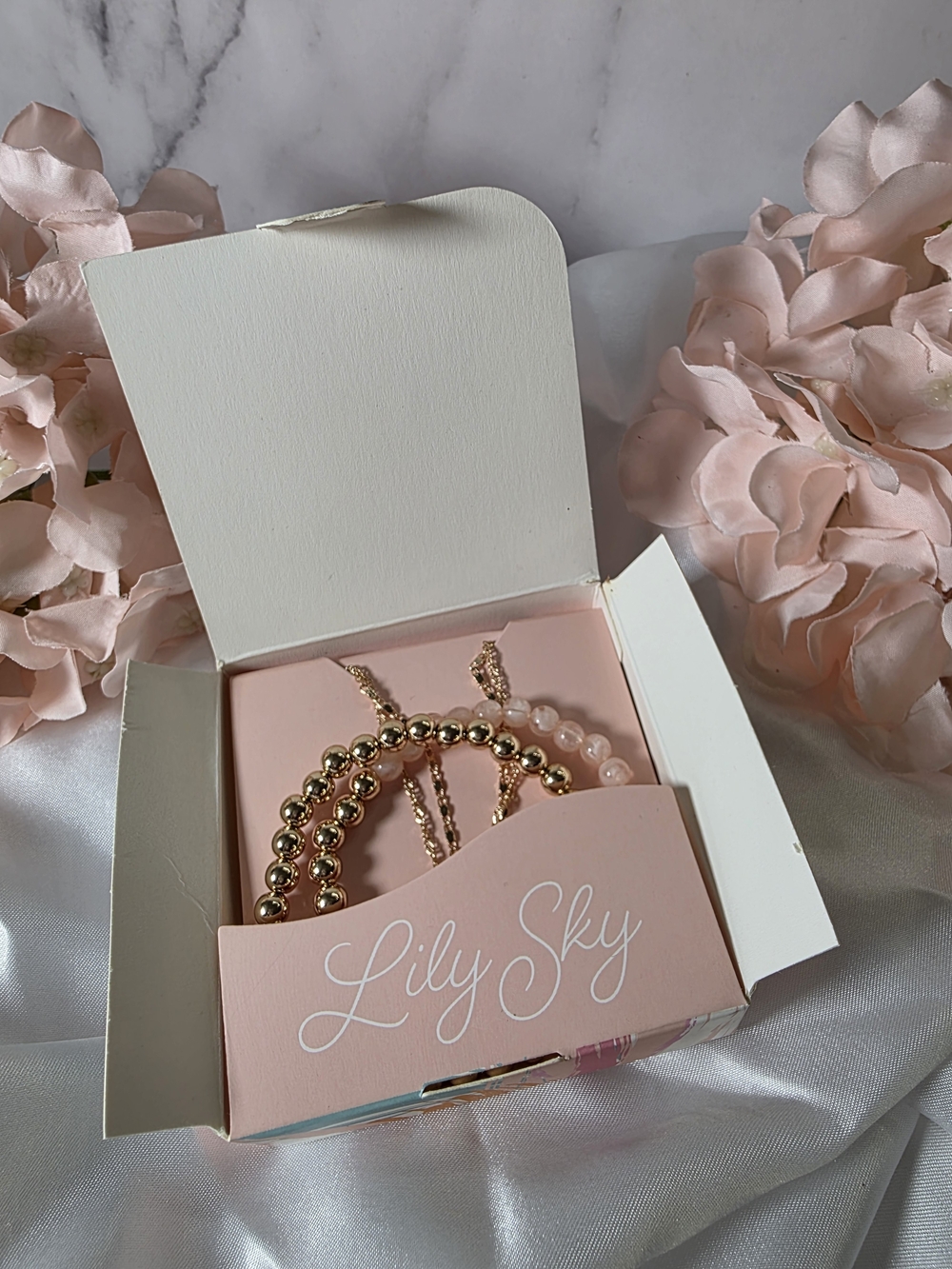 Lily Sky - Gold & Pink Beaded Bracelet Set (4)